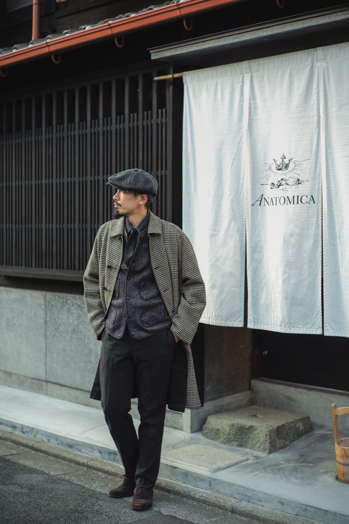 【TAKUMI】SINGLE RAGLAN COAT Ⅱ HOUND’S TOOTH TWEED BLACK