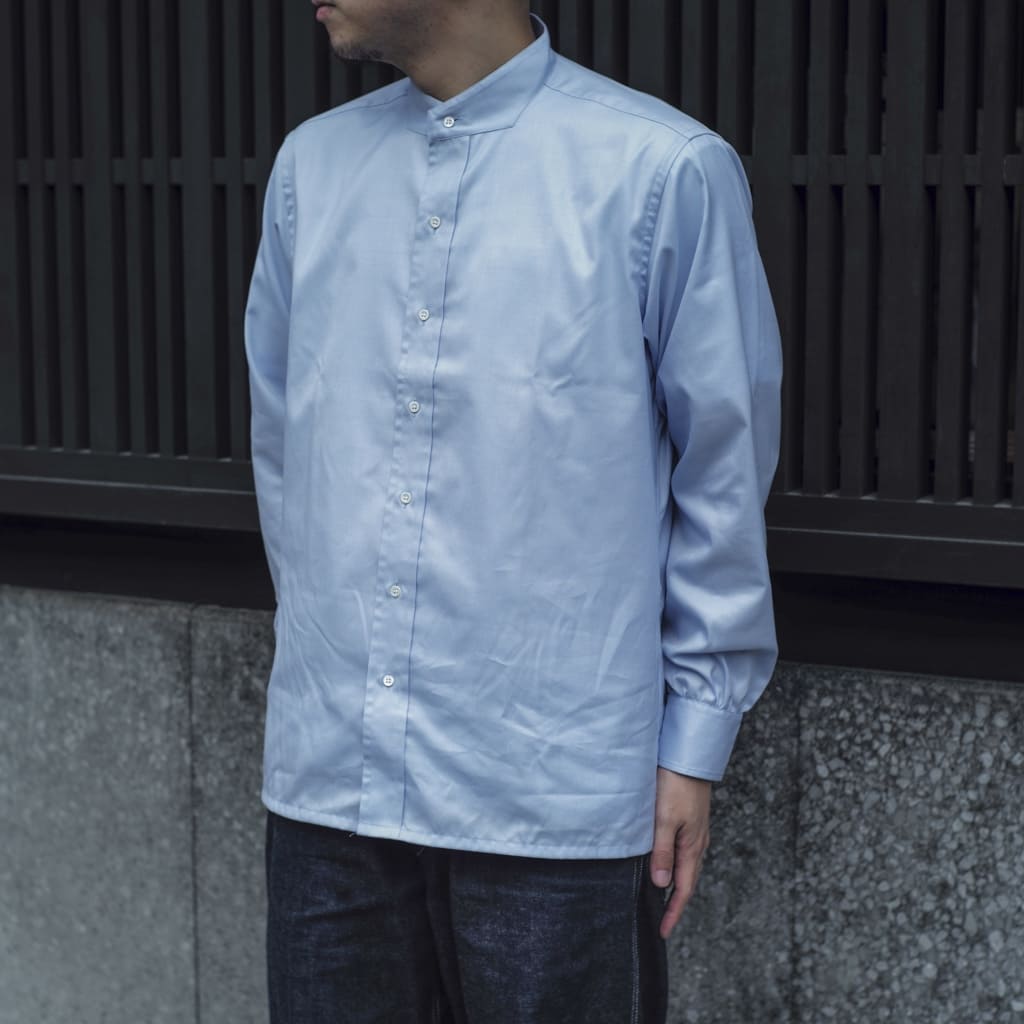 BAND COLLAR SHIRT - ROYAL OXFORD - WHITE & SEA BLUE