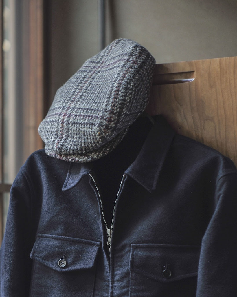 CYCLIST CAP - HARRIS TWEED - GLENN CHECK BROWN