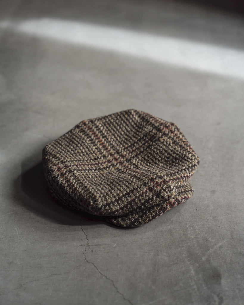 CYCLIST CAP - HARRIS TWEED - GLENN CHECK BROWN