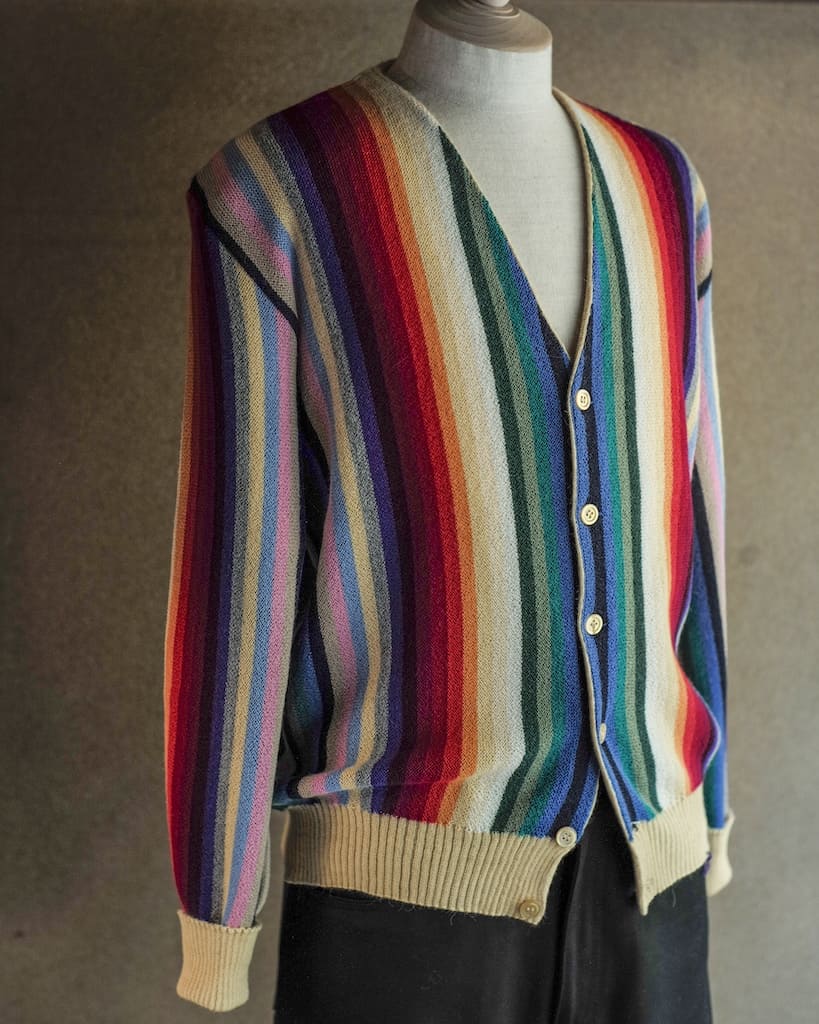 FANNI LEMMERMAYER V NECK CARDIGUN - 2PLY ALPACA - RAINBOW STRIPE