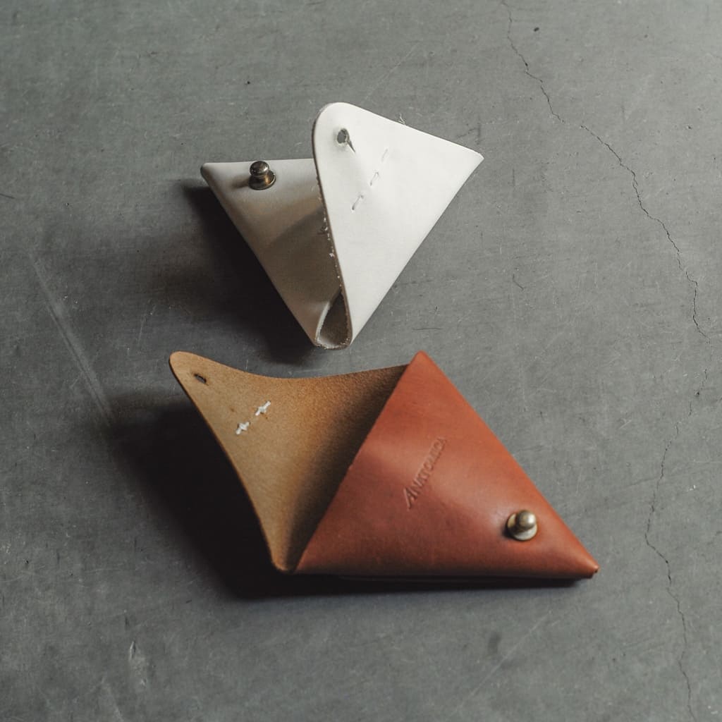 LEATHER CHANGE PURSE - DEAD STOCK LEATHER - ORANGE BROWN & WHITE