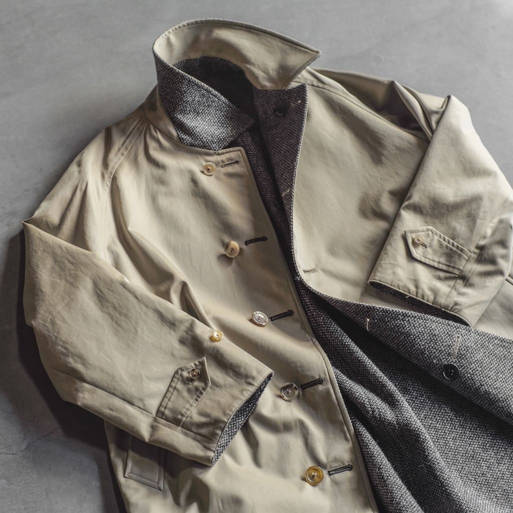 SINGLE RAGLAN COAT Ⅱ - GABARDINE × CAVIAR TWEED - BEIGE