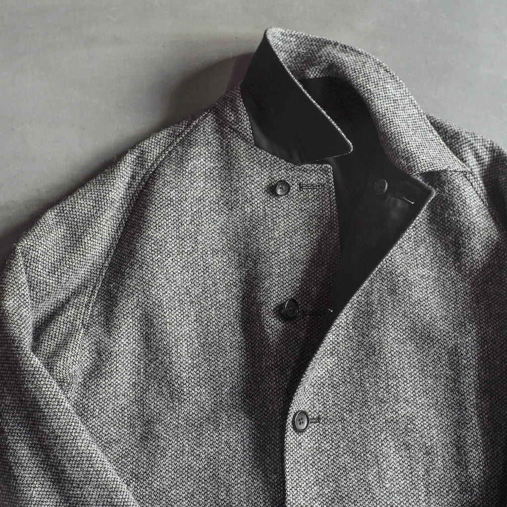 SINGLE RAGLAN COAT Ⅱ - GABARDINE × CAVIAR TWEED - BLACK
