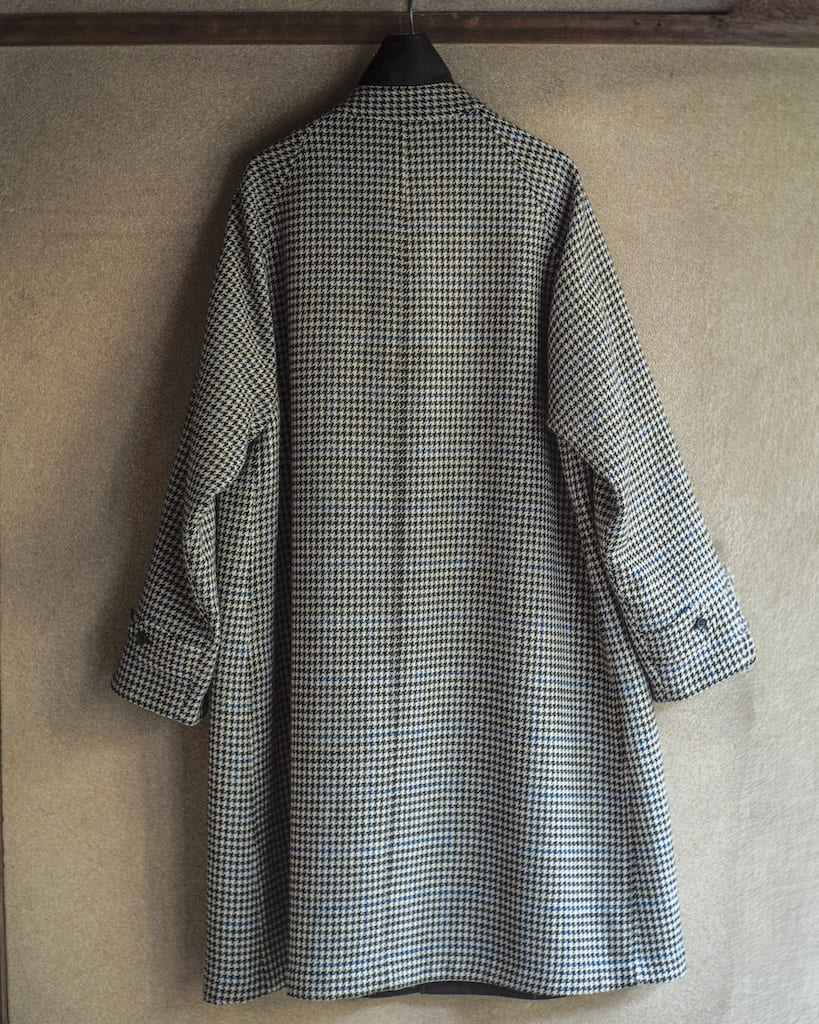 SINGLE RAGLAN COAT Ⅱ - GABARDINE × HOUND’S TOOTH TWEED - BLACK