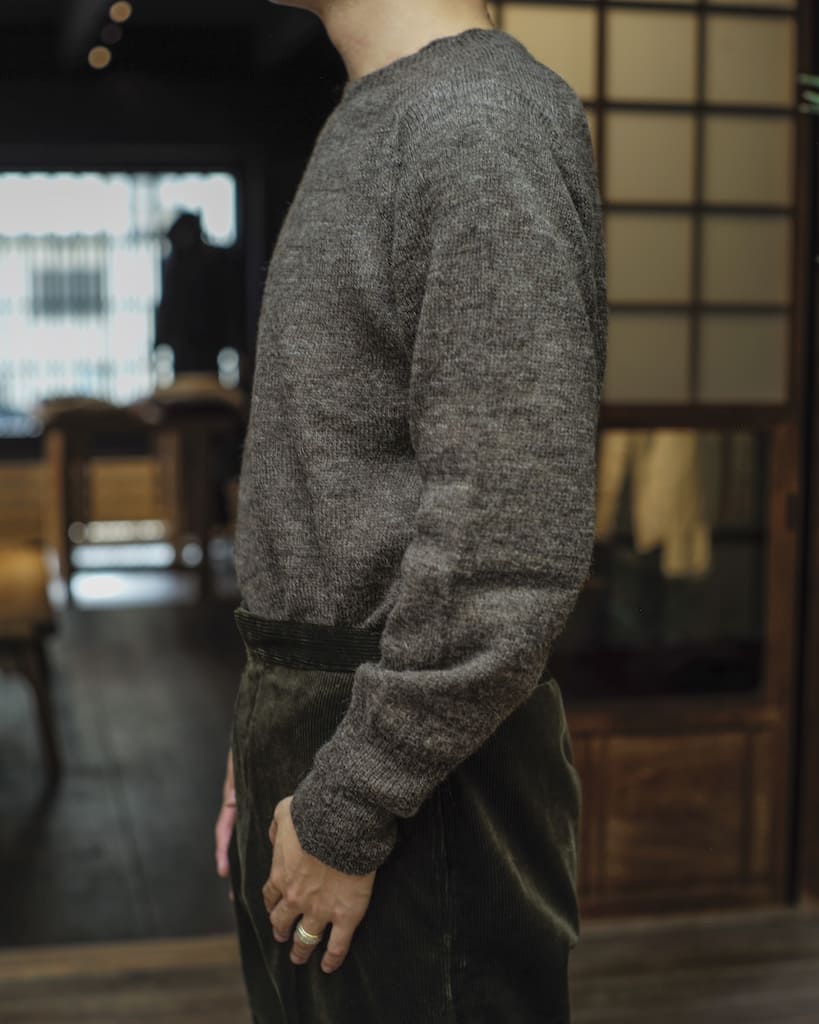 1PLY SHETLAND SWEATER CREW NECK - SHETLAND WOOL - NATURAL & BLACK & GREY