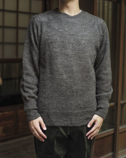 1PLY SHETLAND SWEATER CREW NECK - SHETLAND WOOL - NATURAL & BLACK & GREY