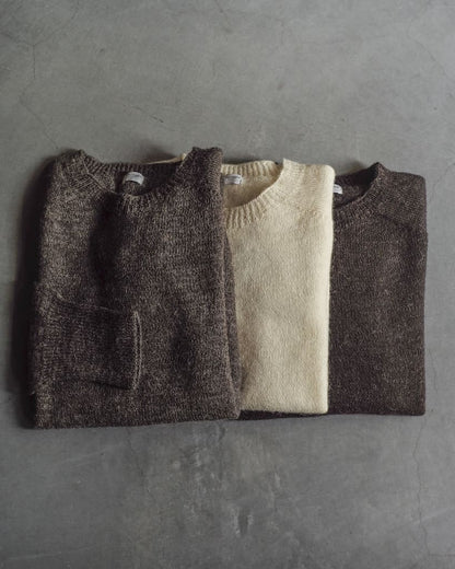 1PLY SHETLAND SWEATER CREW NECK - SHETLAND WOOL - NATURAL & BLACK & GREY