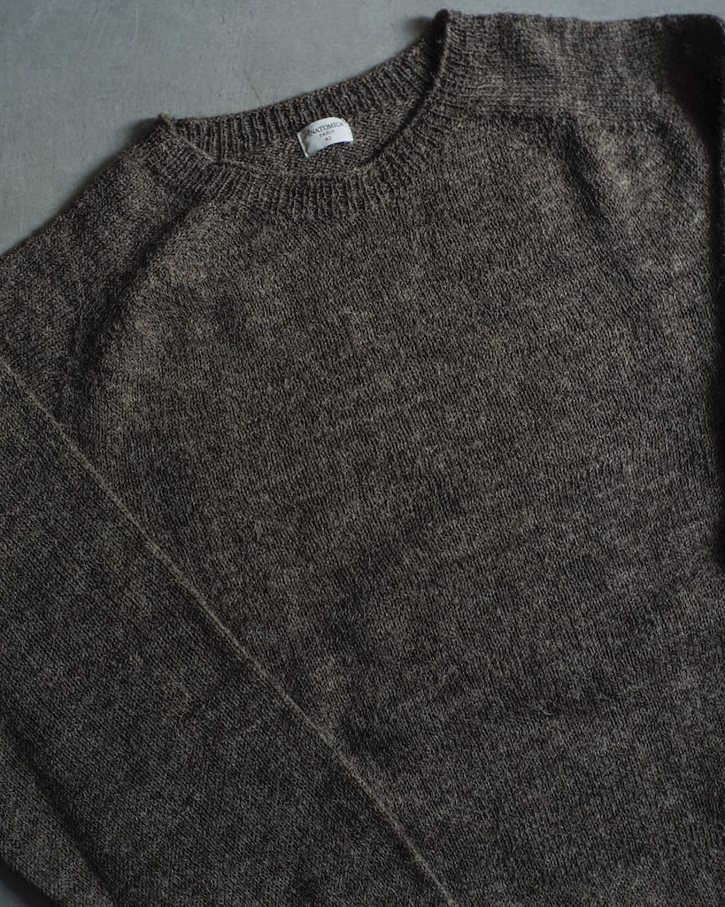 1PLY SHETLAND SWEATER CREW NECK - SHETLAND WOOL - NATURAL & BLACK & GREY