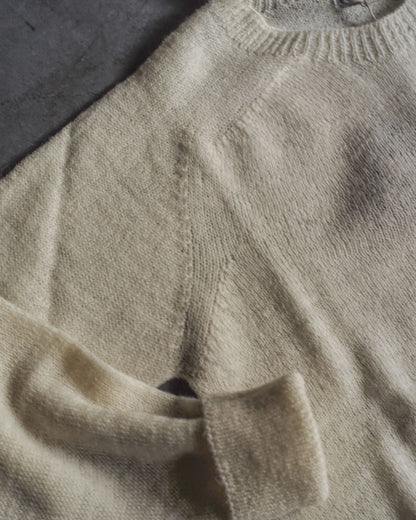 1PLY SHETLAND SWEATER CREW NECK - SHETLAND WOOL - NATURAL & BLACK & GREY