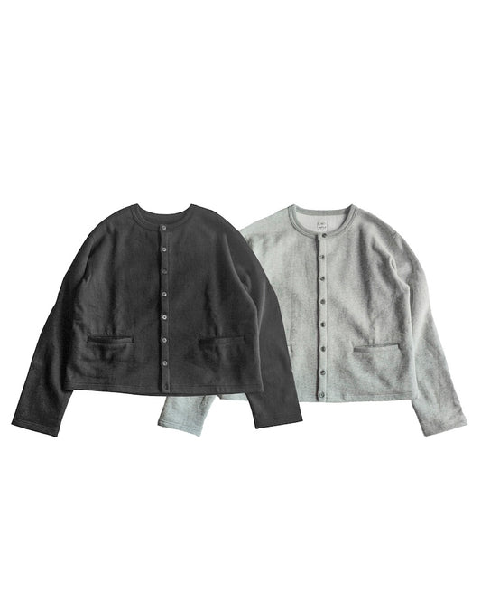 SWEAT CREW NECK CARDIGAN LADIES - COTTON POLY -  GREY & BLACK