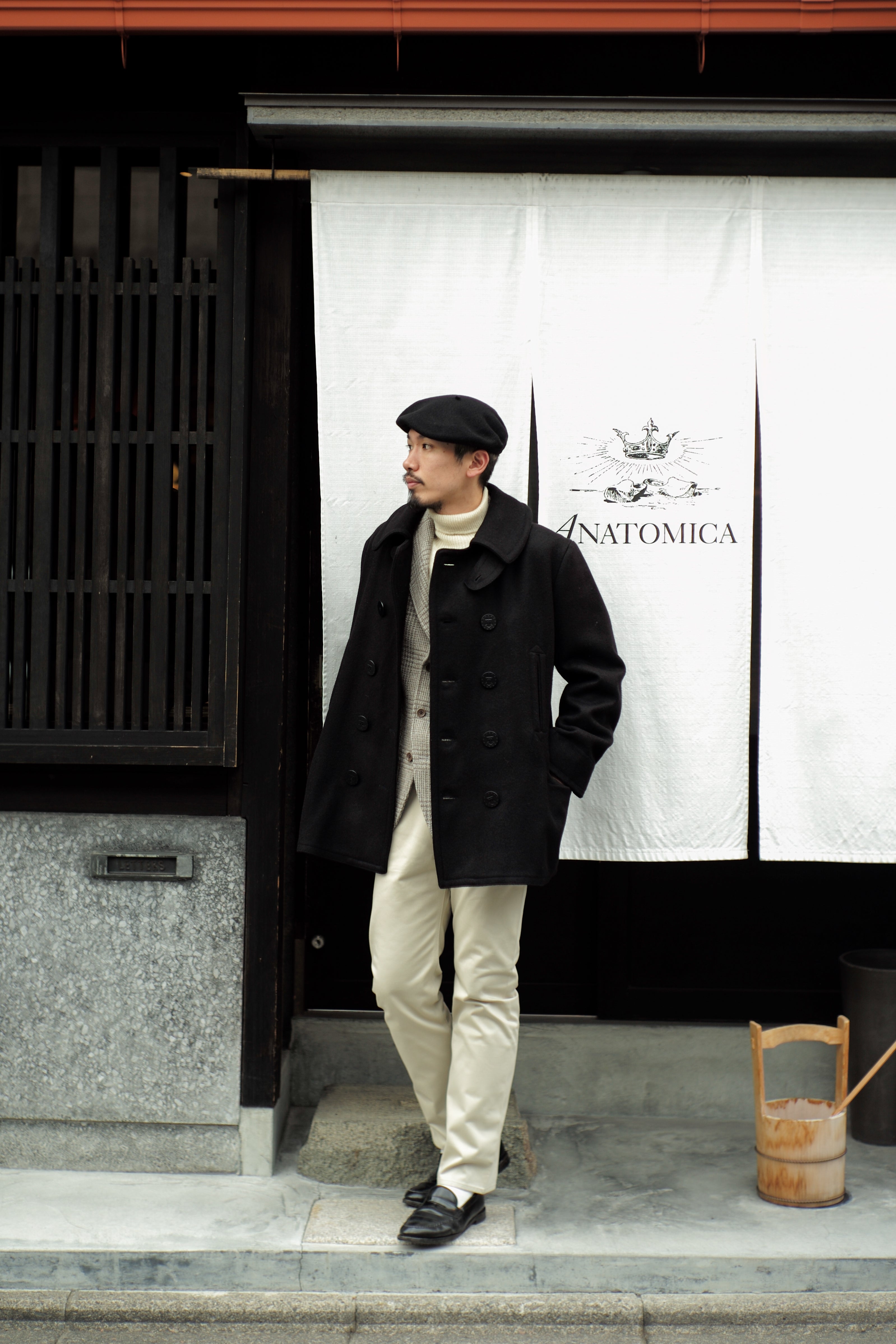 TAKUMI】PEA COAT UNLINED FRENCH WOOL BLACK STYLING – ANATOMICA