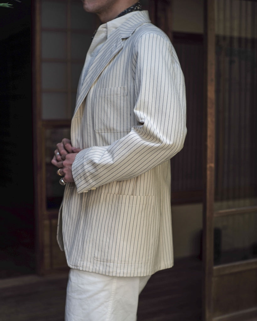 DIOGENE - COTTON RAYURE TENNIS - ECRU × BLUE