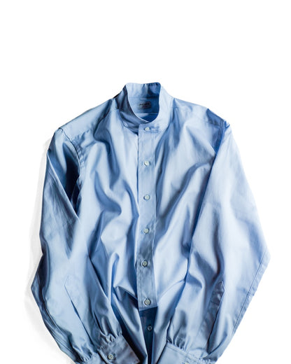 BAND COLLAR SHIRT - COTTON POPLIN - WHITE & BLUE