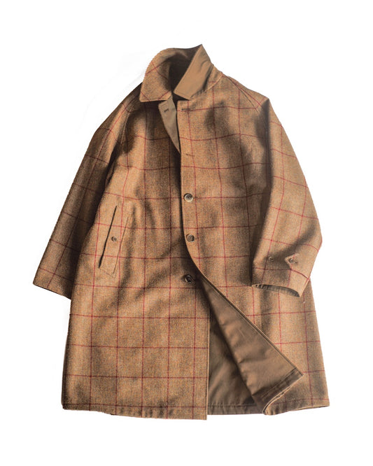 SINGLE RAGLAN COAT Ⅱ EX. - GABARDINE × PEN CHECK TWEED - BROWN