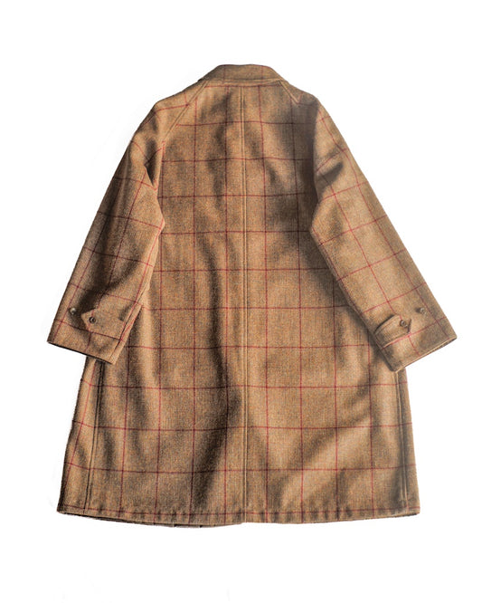 SINGLE RAGLAN COAT Ⅱ EX. - GABARDINE × PEN CHECK TWEED - BROWN