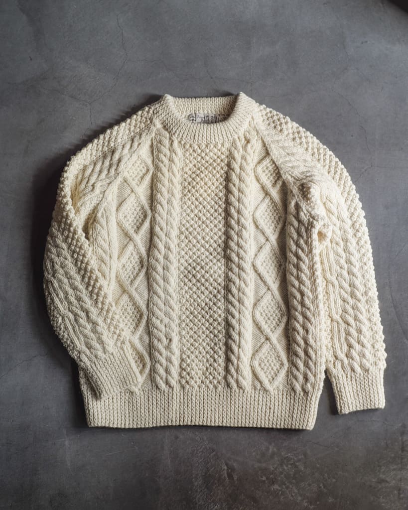 ATHENA DESGIN for ANATOMICA - ARAN CREW NECK SWEATER - WHITE & GREY