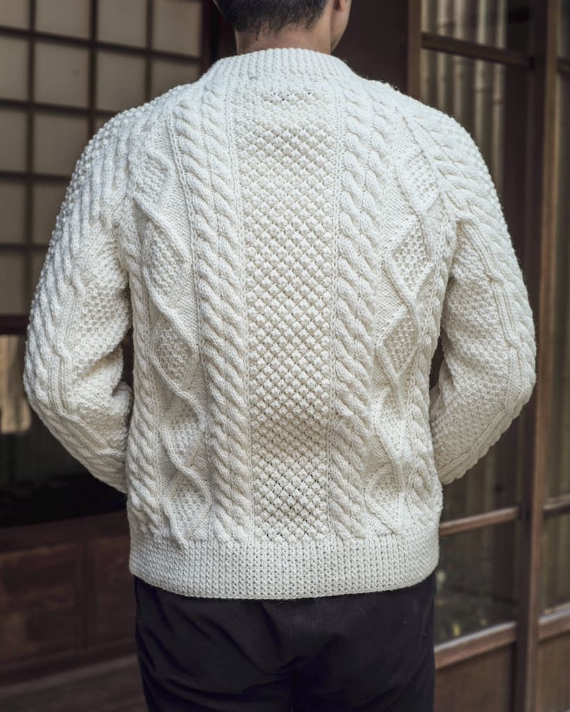 ATHENA DESGIN for ANATOMICA - ARAN CREW NECK SWEATER - WHITE & GREY