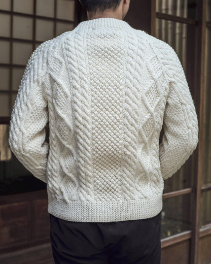 ATHENA DESGIN for ANATOMICA - ARAN CREW NECK SWEATER - WHITE & GREY