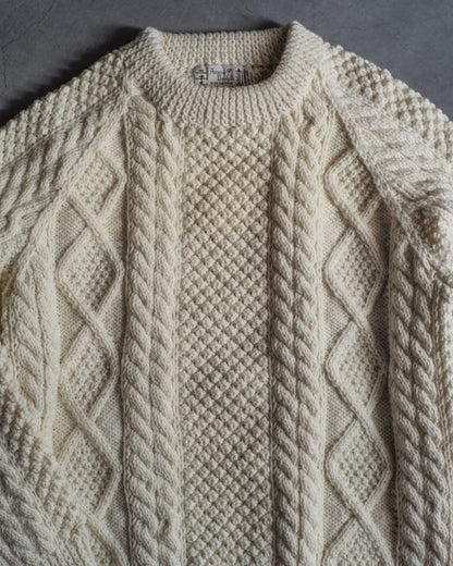 ATHENA DESGIN for ANATOMICA - ARAN CREW NECK SWEATER - WHITE & GREY