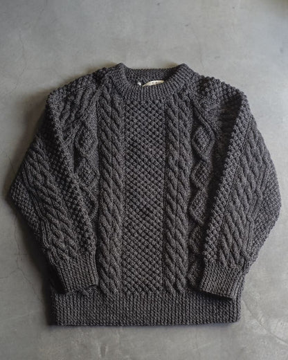 ATHENA DESGIN for ANATOMICA - ARAN CREW NECK SWEATER - WHITE & GREY