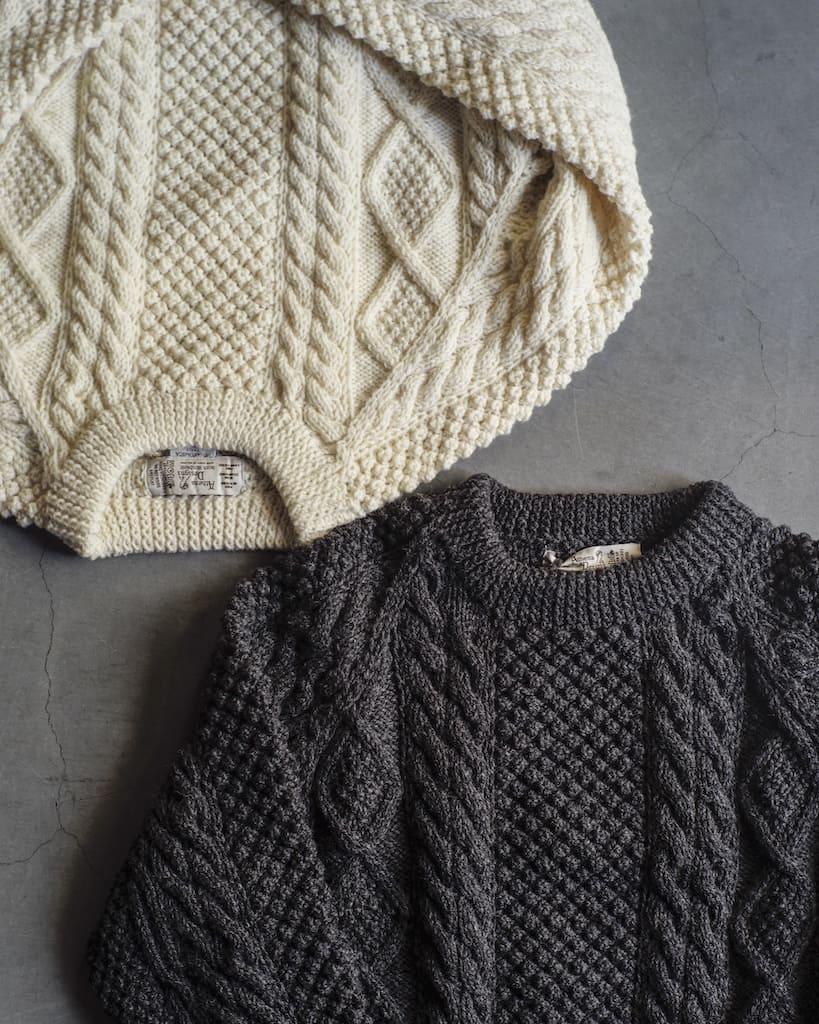 ATHENA DESGIN for ANATOMICA - ARAN CREW NECK SWEATER - WHITE & GREY