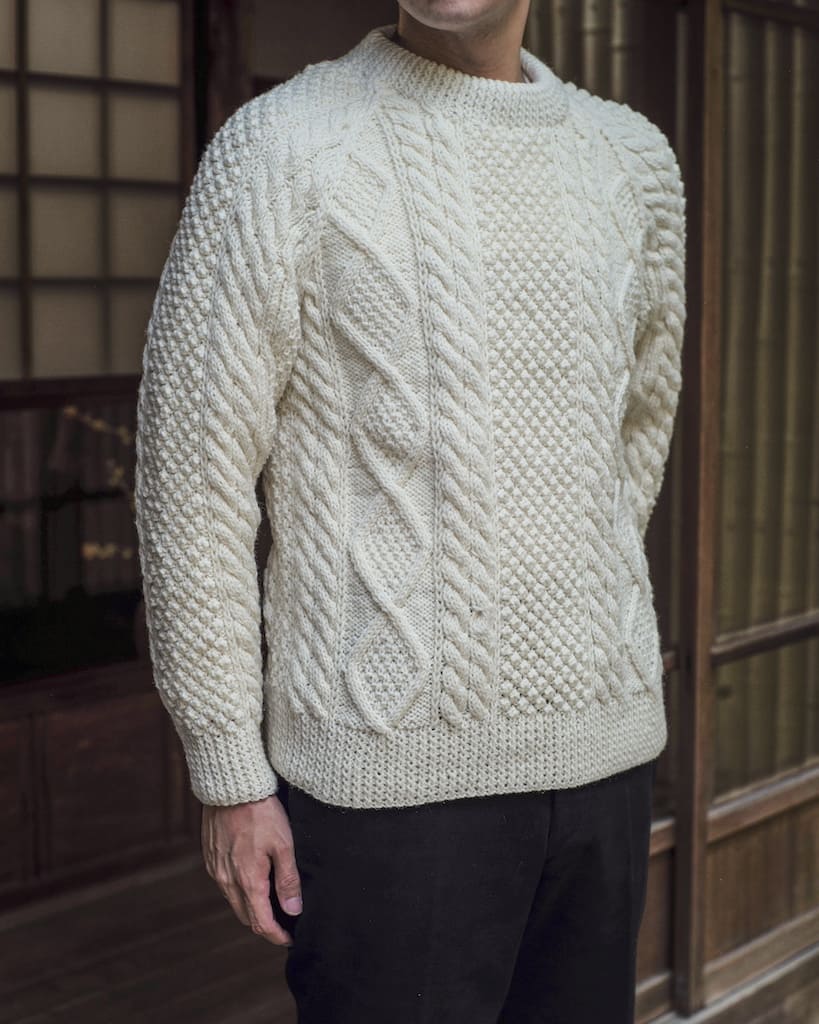 ATHENA DESGIN for ANATOMICA - ARAN CREW NECK SWEATER - WHITE & GREY