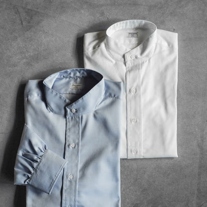 BAND COLLAR SHIRT - ROYAL OXFORD - WHITE & SEA BLUE