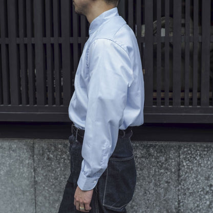 BAND COLLAR SHIRT - ROYAL OXFORD - WHITE & SEA BLUE