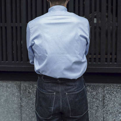 BAND COLLAR SHIRT - ROYAL OXFORD - WHITE & SEA BLUE