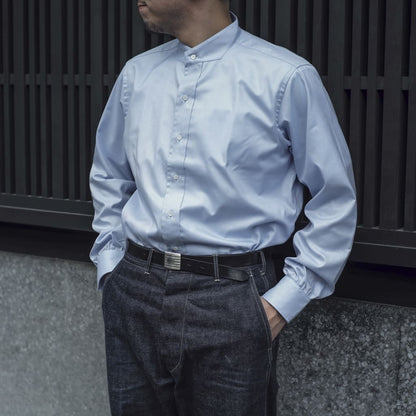 BAND COLLAR SHIRT - ROYAL OXFORD - WHITE & SEA BLUE