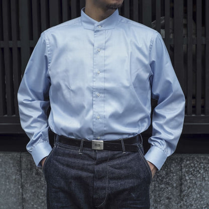 BAND COLLAR SHIRT - ROYAL OXFORD - WHITE & SEA BLUE