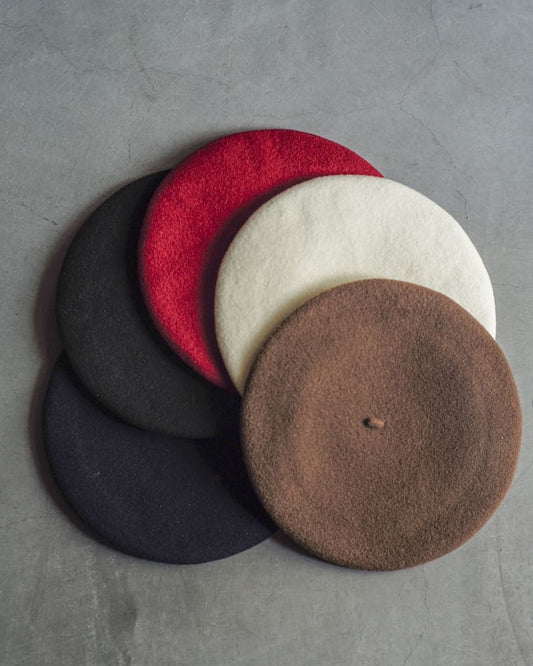 BASQUE BERET - WOOL - BLACK & NAVY & BROWN & NATURAL & RED