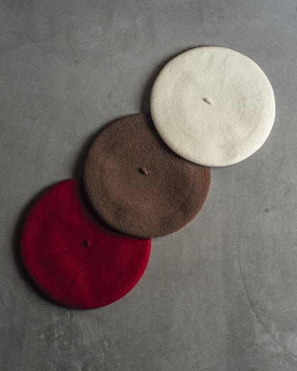 BASQUE BERET - WOOL - BLACK & NAVY & BROWN & NATURAL & RED