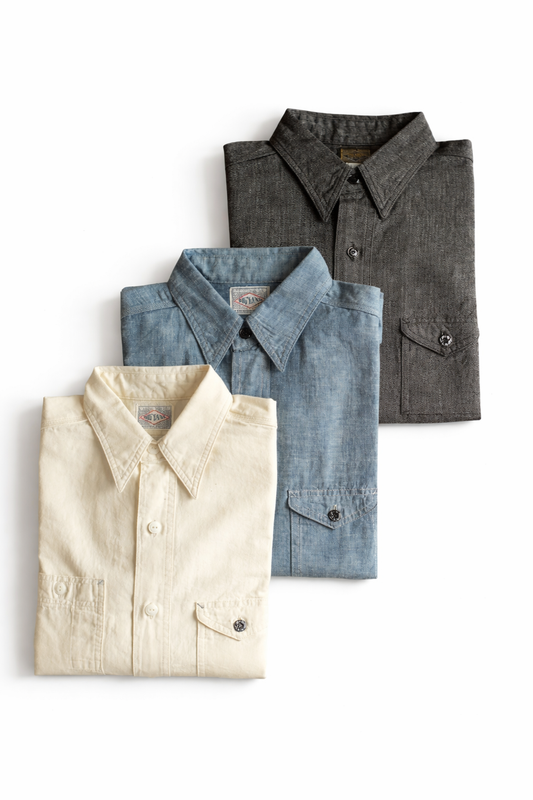 BIG YANK 1935 ORIGINAL CHAMBRAY - COTTON CHAMBRAY - BLUE & NATURAL & BLACK