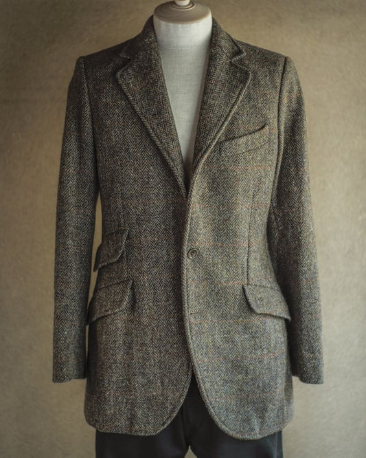 CHARLY - HARRIS TWEED - MELANGE HERRING BONE WITH TAN OVER CHECK