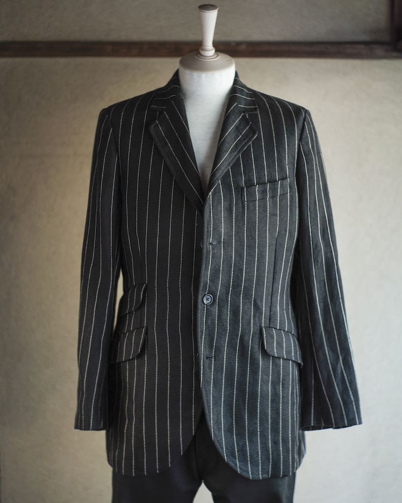 CHARLY - IRISH LINEN - BLACK TENNIS STRIPE