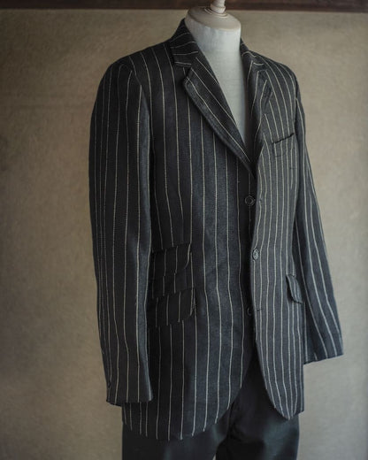 CHARLY - IRISH LINEN - BLACK TENNIS STRIPE