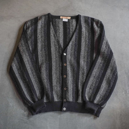 FANNI LEMMERMAYER V NECK CARDIGUN - 2PLY ALPACA - BLACK GREY STRIPE