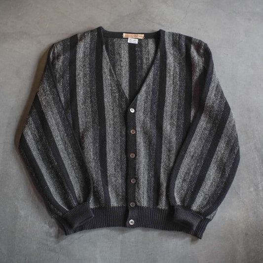 FANNI LEMMERMAYER V NECK CARDIGUN - 2PLY ALPACA - BLACK GREY STRIPE