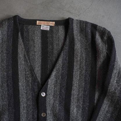 FANNI LEMMERMAYER V NECK CARDIGUN - 2PLY ALPACA - BLACK GREY STRIPE