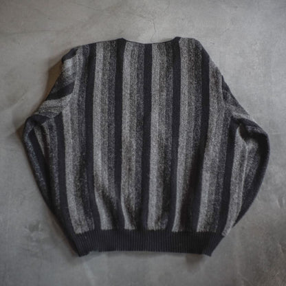 FANNI LEMMERMAYER V NECK CARDIGUN - 2PLY ALPACA - BLACK GREY STRIPE