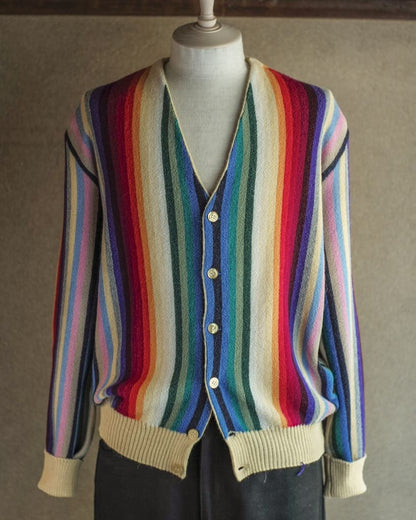 FANNI LEMMERMAYER V NECK CARDIGUN - 2PLY ALPACA - RAINBOW STRIPE