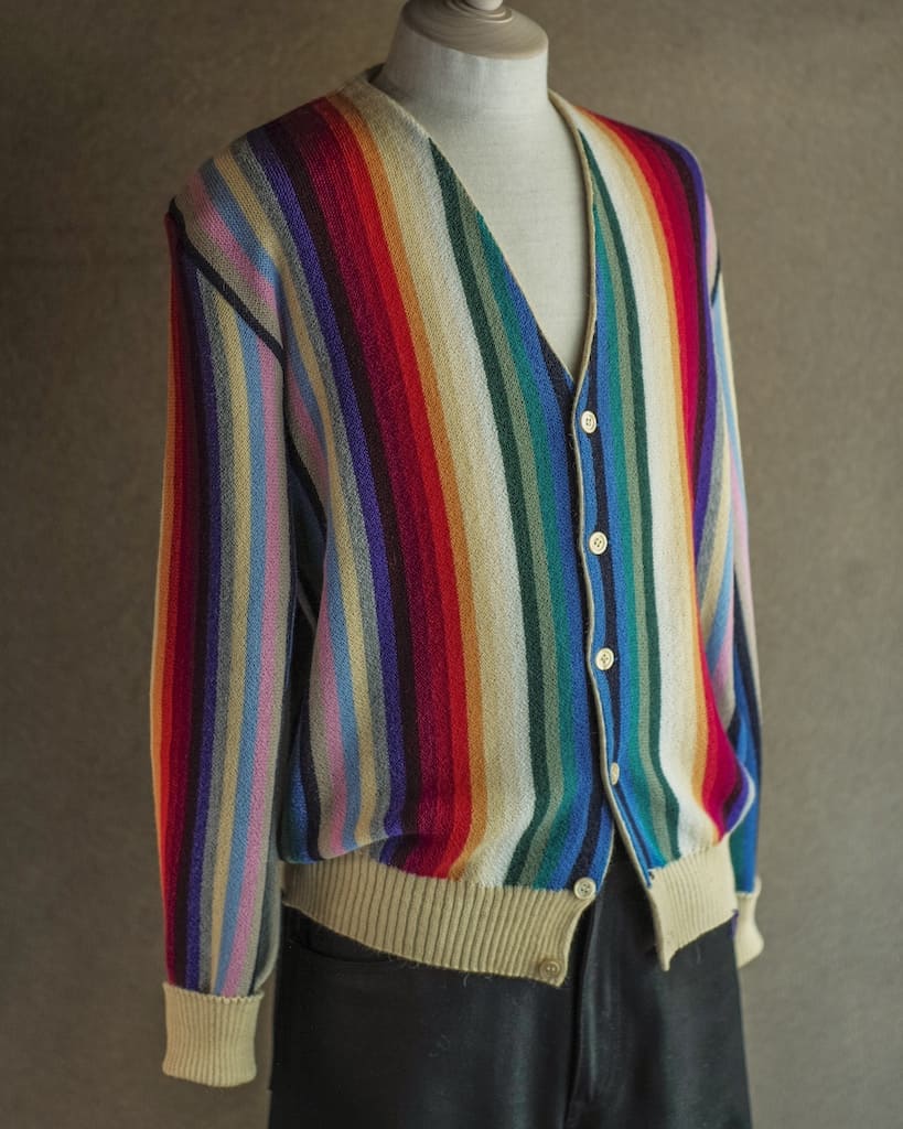 FANNI LEMMERMAYER V NECK CARDIGUN - 2PLY ALPACA - RAINBOW STRIPE