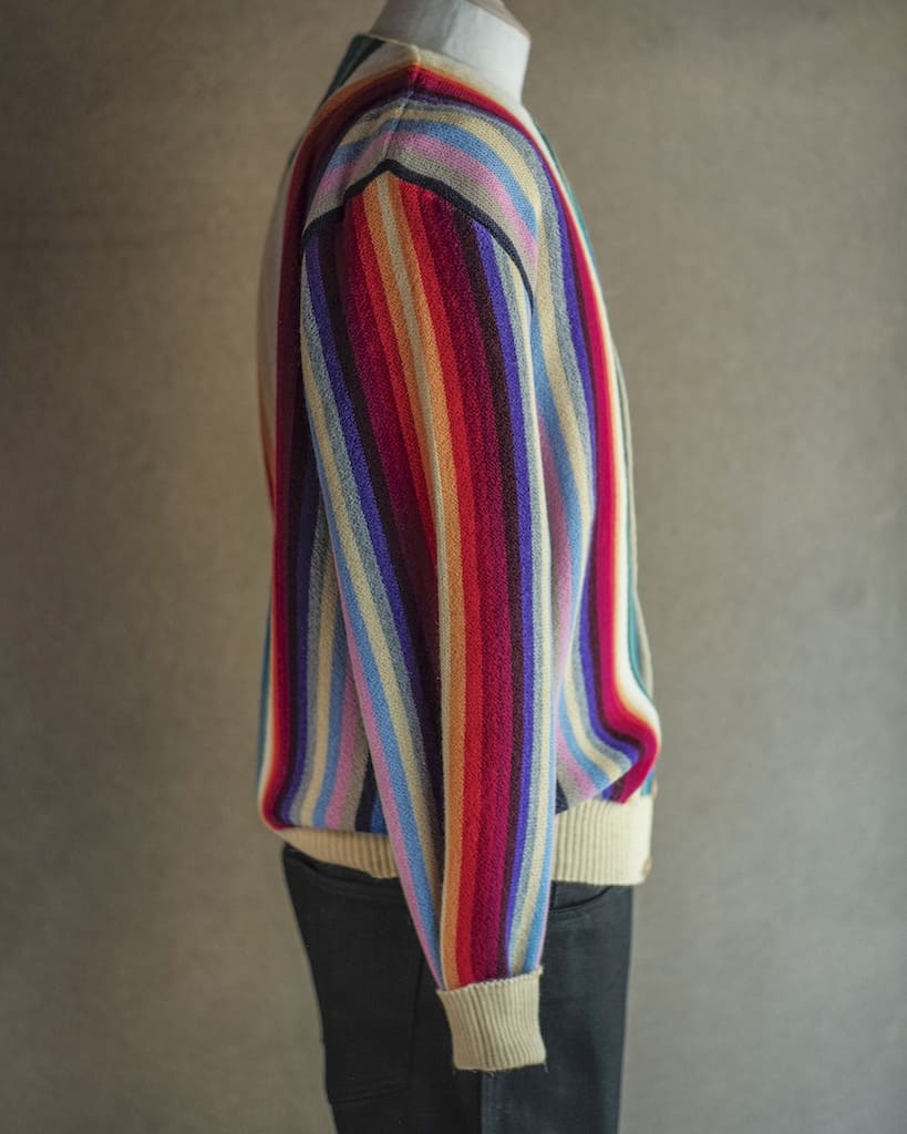FANNI LEMMERMAYER V NECK CARDIGUN - 2PLY ALPACA - RAINBOW STRIPE