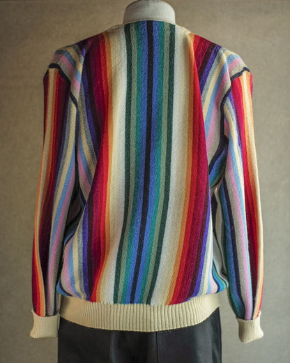 FANNI LEMMERMAYER V NECK CARDIGUN - 2PLY ALPACA - RAINBOW STRIPE