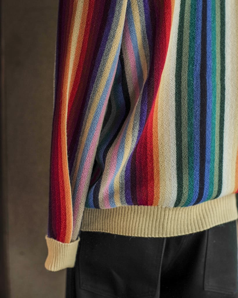 FANNI LEMMERMAYER V NECK CARDIGUN - 2PLY ALPACA - RAINBOW STRIPE