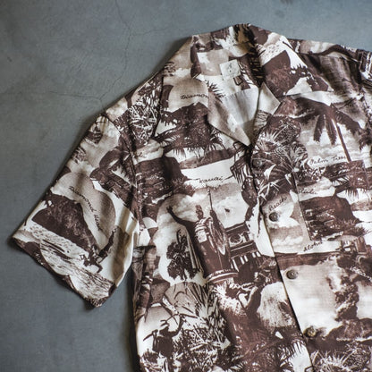 HAWAIIAN SHIRT ALOHA TOWER - RAYON - BROWN