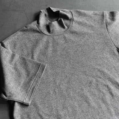 MOCK NECK TEE S/S - GROSGRAIN - GREY MICRO STRIPES