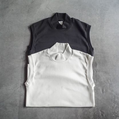 MOCK NECK TEE SLEEVELESS - GROSGRAIN - WHITE & BLACK